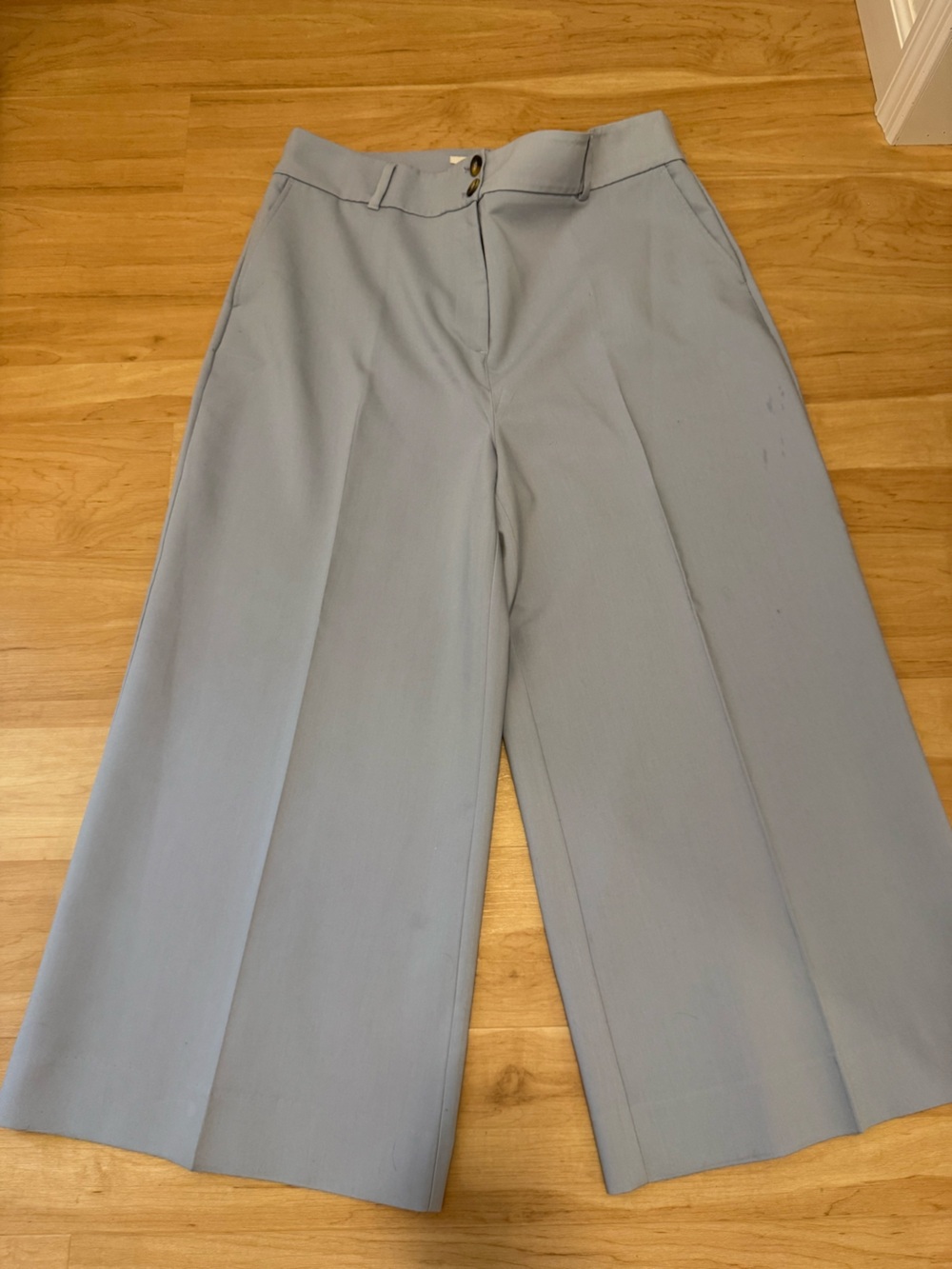 Boden Light Blue High Waist Creased Wide Leg Crop Trouser Size 14